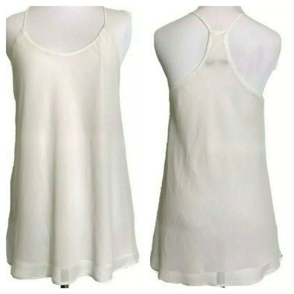 ROSETTE by BE COOL White Flowy Sleeveless Tank Top Blouse Summer Racerback L